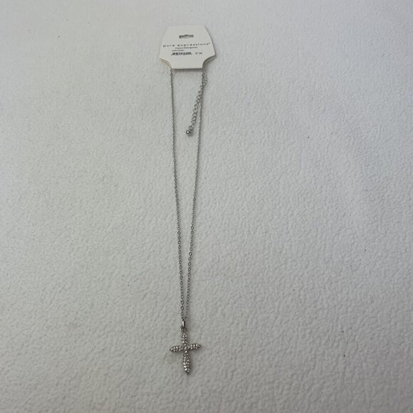 Pure Expressions Cross Pendant Necklace Hypoallergenic 18" Silver Tone - Picture 1 of 7